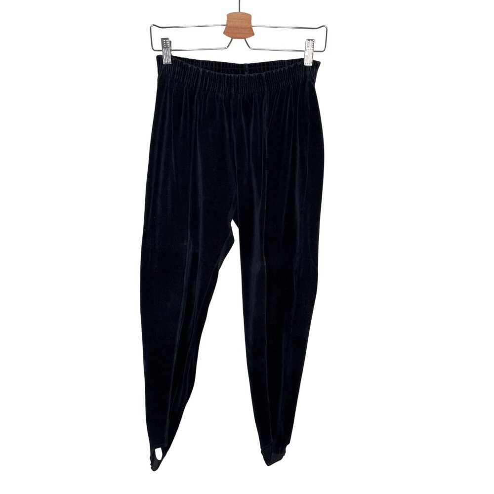 Lizsport vintage Womens Black Velour Stirrup Pants Elastic Waist Size Med